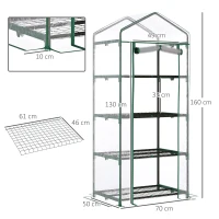 Outsunny Serre de Jardin PVC avec Étagères 4 Niveaux, Serre de Balcon, Bâche Renforcée 140g/m², Châssis en Acier, Porte Zippée Enroulable, pour Légumes et Plantes, Extérieur, 70x50x160cm, Transparente(m-3)