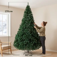 HOMCOM Tanne Weihnachtsbaum 270 cm mit Gelenkzweigen 2418 feuerhemmende PVC-Nadeln Schneller Aufbau Klappbare Stahlbasis Grün(m-3)