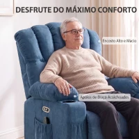 HOMCOM Cadeirão Relax Reclinável Elétrico Elevatório com Massagem, Aquecimento, Assento Largo, USB-C/USB-A e Bolsos Azul(m-9)