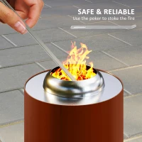 Outsunny Smokeless Fire Pit, 16 x 16 cm Stainless Steel Portable Wood Burning Firepit with Poker, Wood or Pellet Fuelled Tabletop Fire Pit for Garden Camping Bonfire Party, Red(m-6)