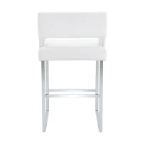 Lot de 2 tabourets de bar style nordique, structure métallique robuste avec pieds argentés, 48x53.3x91.4 cm, Blanc+Argent(m-12)