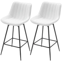HOMCOM Juego de 2 Taburetes de Bar, Sillas de Bar Giratorio 360° Tapizado en Cuero Sintético con Respaldo y Reposapiés Blanco(m-11)