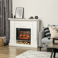 HOMCOM Camino Elettrico 1800W con Fiamma a 3 Intensità e Telecomando, in Legno, Metallo e Vetro, 117x30x100 cm, Bianco(m-2)