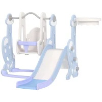 AIYAPLAY Toboggan et balançoire pour enfants 4 en 1 avec panier de basket et échelle, 147,5 x 160 x 107 cm, bleu clair(m-13)