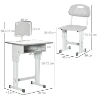 HOMCOM Bureau et chaise pour enfant avec support de lecture casier crochet et porte stylo 60 x 45x 90-102 cm gris(m-3)