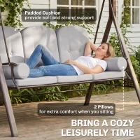 Outsunny 3 Seater Canopy Swing Chair, Outdoor Garden Swing Seat with Adjustable Canopy, Cushions and Cup Trays, Steel Frame, Light Grey(m-6)