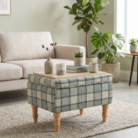 HOMCOM Linen Fabric Upholstered Footstool, Rectangular Storage Stool with Removable Top, Padded Seat and Hidden Space, Grey(m-7)