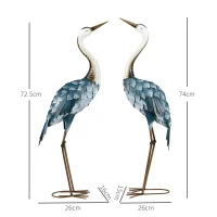 Outsunny Lot de 2 statues de jardin sculpture de la grue décoration d'oiseau extérieure acier pour terrasse balcon cour pelouse(m-3)