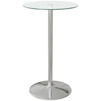 HOMCOM High Top Bar Table, Round Kitchen Table with Tempered Glass Top and Steel Base, Bistro Table for 2 People, Clear(m-1)