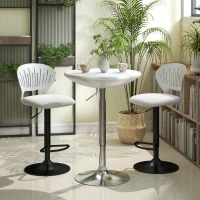 HOMCOM Juego de 2 Taburetes de Bar Giratorios en 360° Regulables en Altura de 84-105 cm Respaldo Hueco Reposapiés Blanco(m-9)