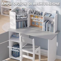 AIYAPLAY Set Scrivania e Sedia per Bambini con Portapenne, Supporto Regolabile per Tablet, Armadietti e Bacheca, Grigio(m-5)