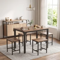 HOMCOM Set Pranzo con Tavolo Allungabile a 160cm e 6 Sgabelli per 4-6 Persone, Nero e Noce(m-8)