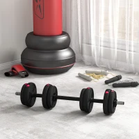 SPORTNOW Set 2 in 1 con 2 Manubri Convertibili in Bilanciere, Peso Totale 15 kg e Dischi Pesi Regolabili, Rosso(m-10)