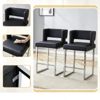 Lot de 2 tabourets de bar style nordique, structure métallique robuste avec pieds argentés, 48x53.3x91.4 cm, Noir+Argent(m-7)