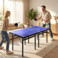 HOMCOM Folding 5ft Mini Compact Table Tennis Top Ping Pong Table Set Professional Net Games Sports Training Play Blue(m-2)