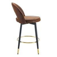 Tabouret de bar pivotant 360°, dossier ajouré design, piètement métal, 47,40x44,00x92,00 cm, Marron+Noir(m-11)