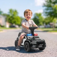 AIYAPLAY Coche Correpasillos de Policía para Niños de 18-36 Meses con Luz Música y Espacio de Almacenaje 65x29,5x36 cm Negro(m-16)