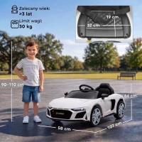 AIYAPLAY Elektryczny samochód dla dzieci 12V z pilotem, akumulatorem litowym, 2 silniki, miękki start, tylne zawieszenie Biały(m-3)