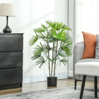 HOMCOM Palma Artificiale da 90 cm a 24 Foglie in Plastica Verde con Vaso da Ø16.5x13.5 cm(m-7)