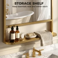 HOMCOM Modern Rectangular Wall Mirror with Storage Shelf, 70 x 50 cm, Gold Tone(m-5)