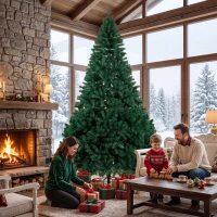 HOMCOM Árbol de Navidad de Abeto 270 cm con Ramas Articuladas 2418 Puntas de PVC Ignífugo Montaje Rápido Soporte de Acero Verde(m-9)