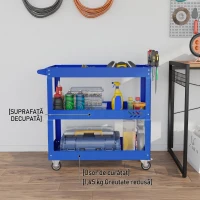 DURHAND Cărucior pentru Scule cu 3 Niveluri din Oțel cu Margini Înalte și 4 Roți Pivotante, 83 x 35.3 x 76 cm, Albastru(m-7)
