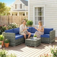 Outsunny Four-Piece Rattan Sofa Set - Blue(m-10)