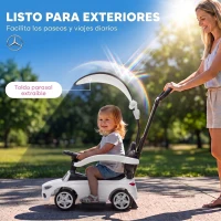 AIYAPLAY Correpasillos Bebés 3 en 1 Mercedes-Benz con Barra de Empuje Capota Barandilla de Seguridad Música 12-36 Meses Blanco(m-6)