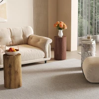 Table basse ronde élégante, bords arrondis et patins antidérapants, 30x30x55 cm, Noyer(m-5)