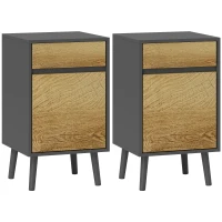 HOMCOM Lot de 2 tables de chevet table de nuit avec tiroirs et placard, style moderne, 40 x 39 x 69 cm, gris foncé(m-11)