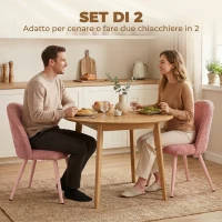 HOMCOM Set 2 Sedie da Pranzo in Velluto con Seduta Imbottita e Gambe in Metallo, Rosa(m-4)