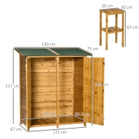 Outsunny Magazie de Gradina din Lemn cu 2 Usi cu Taburet Inalt cu 2 Rafturi si Acoperis Hidrofug, 140x75x157 cm(m-3)