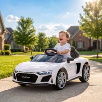 AIYAPLAY Kinder Elektroauto 12V Kinderauto mit Fernbedienung Lithium-Akku 2 Motor Sanftanlauf Hinterradfederung Weiß(m-2)