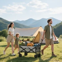 Outsunny Folding Pull Along Cart Cargo Wagon Trolley with Telescopic Handle - Dark Grey(m-10)