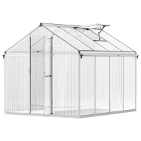 Outsunny Serra da Giardino in Policarbonato con Finestra, Porta con Blocco e Grondaia, 2.5x2x2m(m-11)