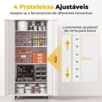 HOMCOM Armário de Ferramentas em Aço 180 cm com Rodas Amovíveis, Prateleiras Ajustáveis e Carga até 250 kg para Garagem Branco(m-7)