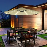 Outsunny Umbrelă de Grădină Inclinabilă Ø265 cm cu 32 Luminile LED Solare și Manivelă, Umbrelă de Exterior cu 8 Spițe, din Oțel, Poliester, pentru Patio, Curte, Balcon, Terasă, Bej(m-8)