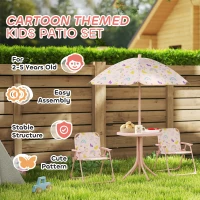 AIYAPLAY 4-Piece Kids Garden Table and Chair Set with Adjustable Parasol, Folding Chairs, Table, Rainbow Pattern, Pink(m-7)