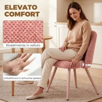 HOMCOM Set 2 Sedie da Pranzo in Velluto con Seduta Imbottita e Gambe in Metallo, Rosa(m-5)