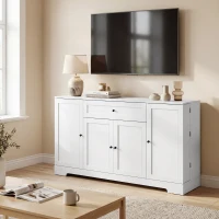 HOMCOM Buffet cuisine, meuble de rangement avec tiroir, 4 portes à fermeture douce, racks-porte et étagères réglables, blanc(m-9)
