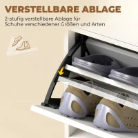 HOMCOM Moderne schoenenkast voor maximaal 12 paar schoenen, met 2 kleppen, lade en verstelbare plank, wit(m-5)