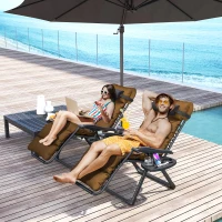 Outsunny Set of Two Reclining Sun Loungers, with Cushion - Brown(m-2)