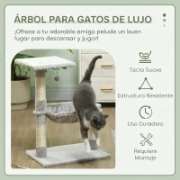 PawHut Árbol Rascador de Gatos Torre de Gatos 50x36x70 cm Centro de Actividad con Hamaca Plataforma Postes de Sisal Gris Claro(m-4)