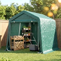 Outsunny Garage Moto per Esterno 2.4x2 m, Tenda Garage per Attrezzi in Metallo e Tessuto PE, per Moto e Biciclette, Verde(m-9)