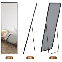 HOMCOM Specchio a Figura Intera da Parete o da Terra in Metallo e Lega di Alluminio, 50x2x161.5 cm, Nero(m-4)