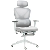 HOMCOM Silla de Escritorio de Malla Reclinable con Reposacabezas Giratoria Soporte Lumbar Reposapiés y Altura Regulable Gris(m-1)
