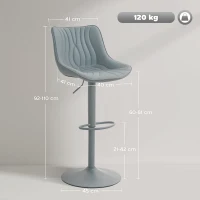 HOMCOM Juego de 2 Taburetes de Bar con Altura Ajustable Respaldo Asiento de Piel Sintética Marco de Acero y Reposapiés Gris(m-3)