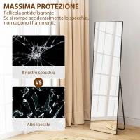 HOMCOM Specchio a Figura Intera da Parete o da Terra in Metallo e Lega di Alluminio, 50x2x161.5 cm, Nero(m-7)