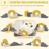 AIYAPLAY Juego de 7 Bloques de Espuma para Niños Bloques de Psicomotricidad con Base Antideslizante para 0,5-3 Años Amarillo(m-4)