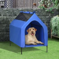 PawHut Caseta para Perros Grandes 110x76x110 cm Cama Elevada para Mascotas con Cubierta Desmontable y Ventanas de Malla Azul(m-10)